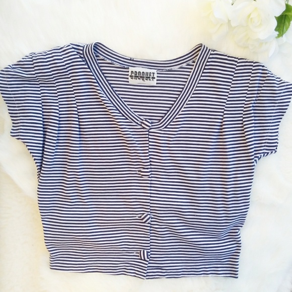 Vintage Tops - Vintage Croquet Club Nautical Top with Stripes L